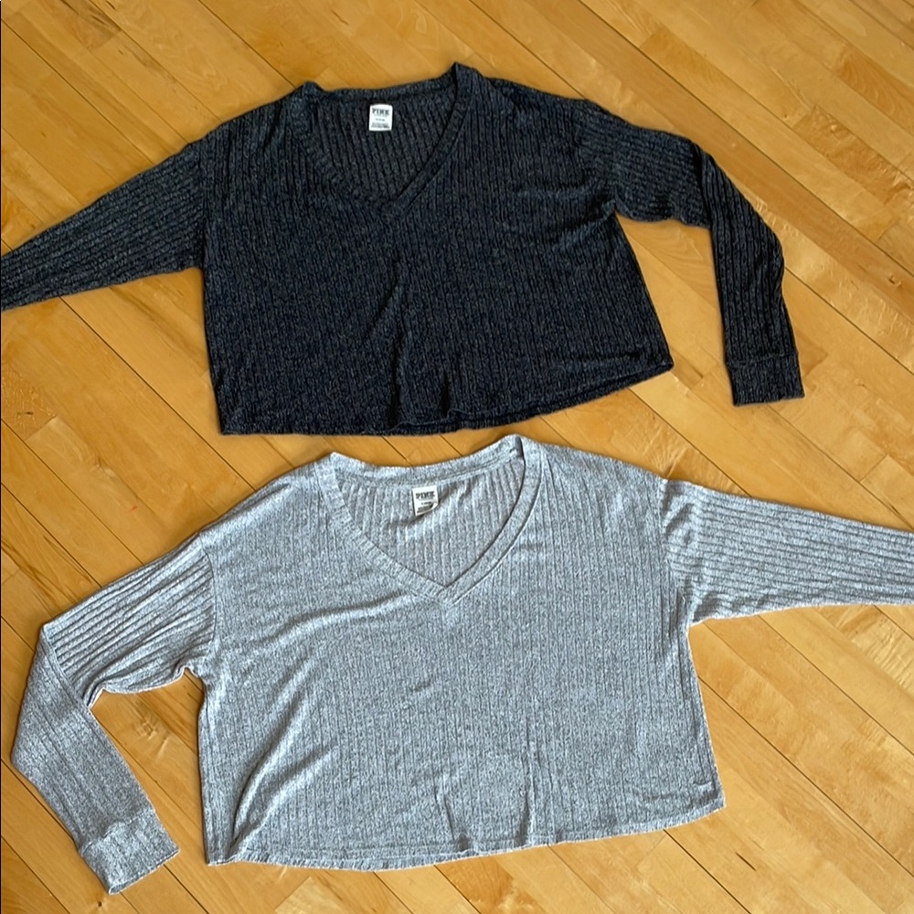 PINK bundle:  Black and Gray V-Neck Cropped Light Sweaters